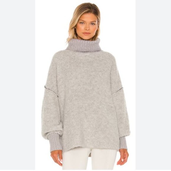 Free People Milo Pullover Cozy Gray Turtleneck Tunic Sweater Size Medium - Picture 2 of 8